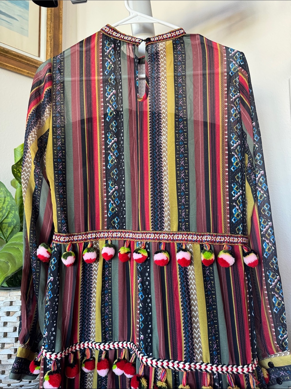 Brach Brach Pom Pom Embroidered Midi/Maxi Dress Sz S Long Sleeve colorful boho - Picture 11 of 12
